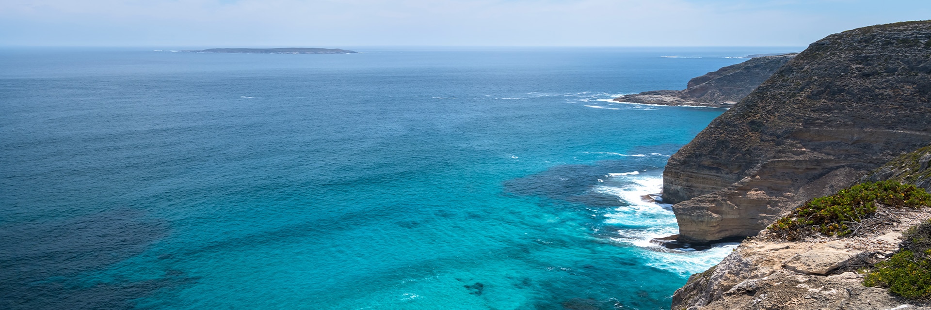 view of the ocean and rocky sea coast in port lincoln australia