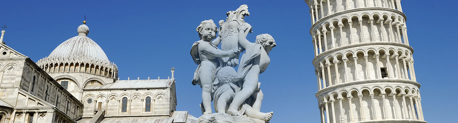 View of the Leaning Tower of Pisa in Piazza dei Miracoli in Livorno, Italy