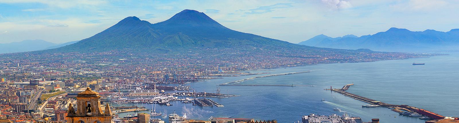 Aerial view of port in Naples, Italy