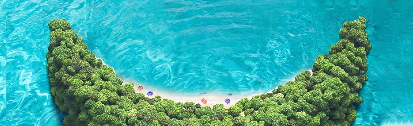 aerial view of half moon cay and beautiful turquoise waters