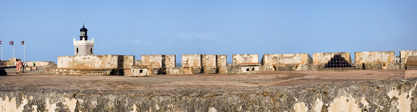 View of the interior walls of the historic fortress in San Juan, Puerto Rico