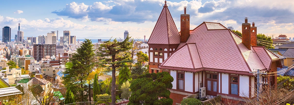 view of the historic district and skyline in kobe japan