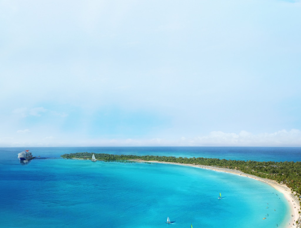 view of a carnival ship docked at relaxaway half moon cay bahamas